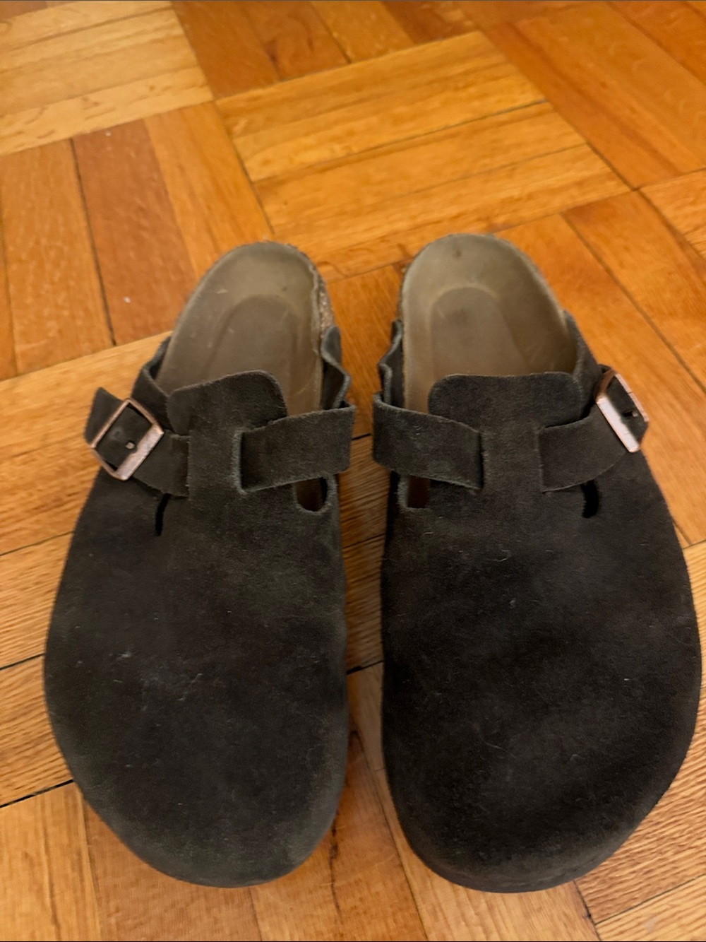 Birkenstock Men's Black Suede Slip-On Clogs with Buckle Accent